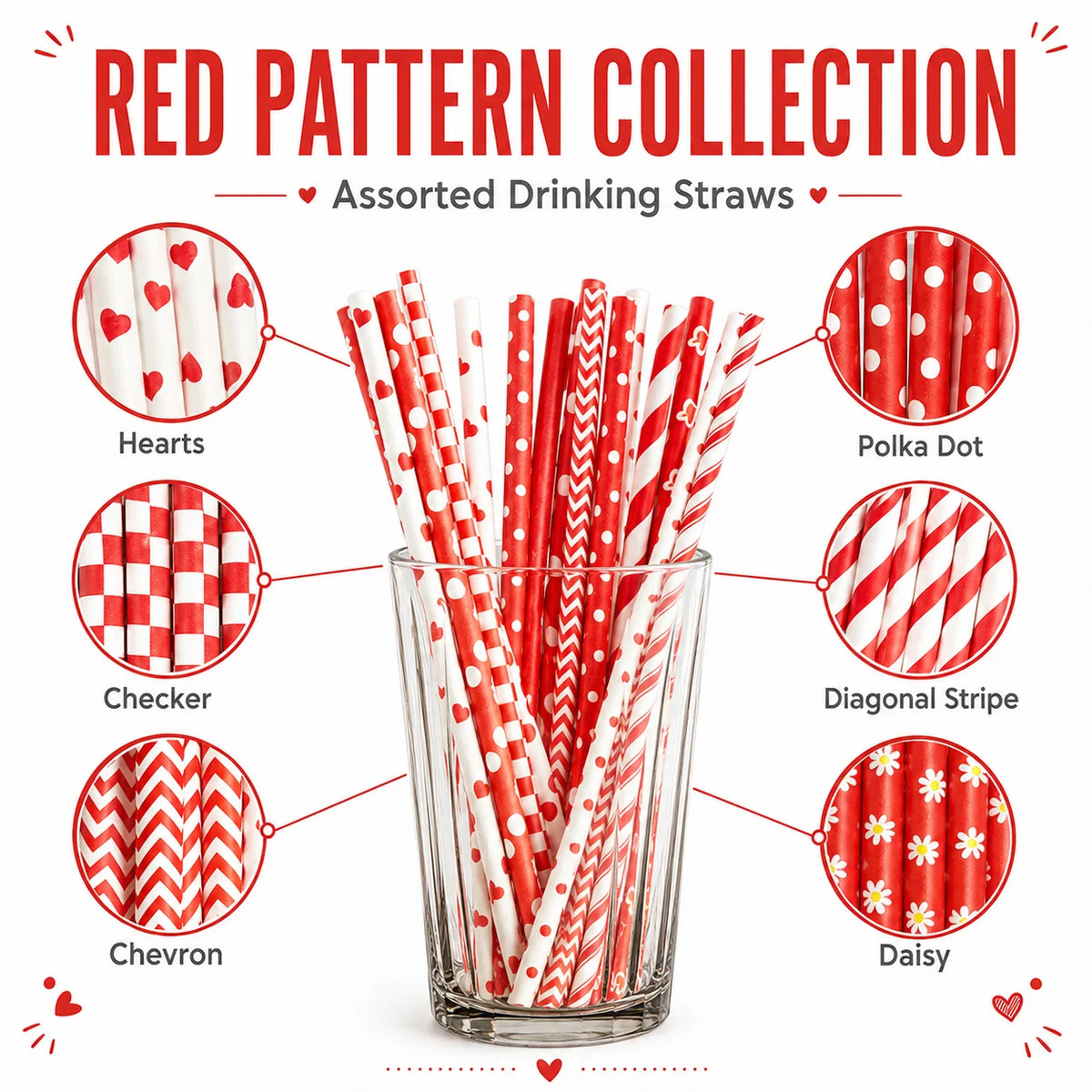 25pcs Red Patterned Biodegradable Paper Straws for Parties Disposable Paper Straws Richie's