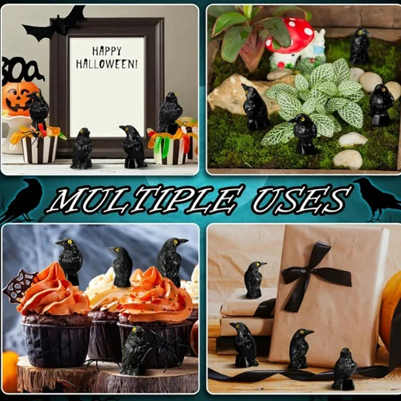10Pcs Luminous Mini Resin Crow Figurines Halloween Decor Set Halloween Figurines Richie's