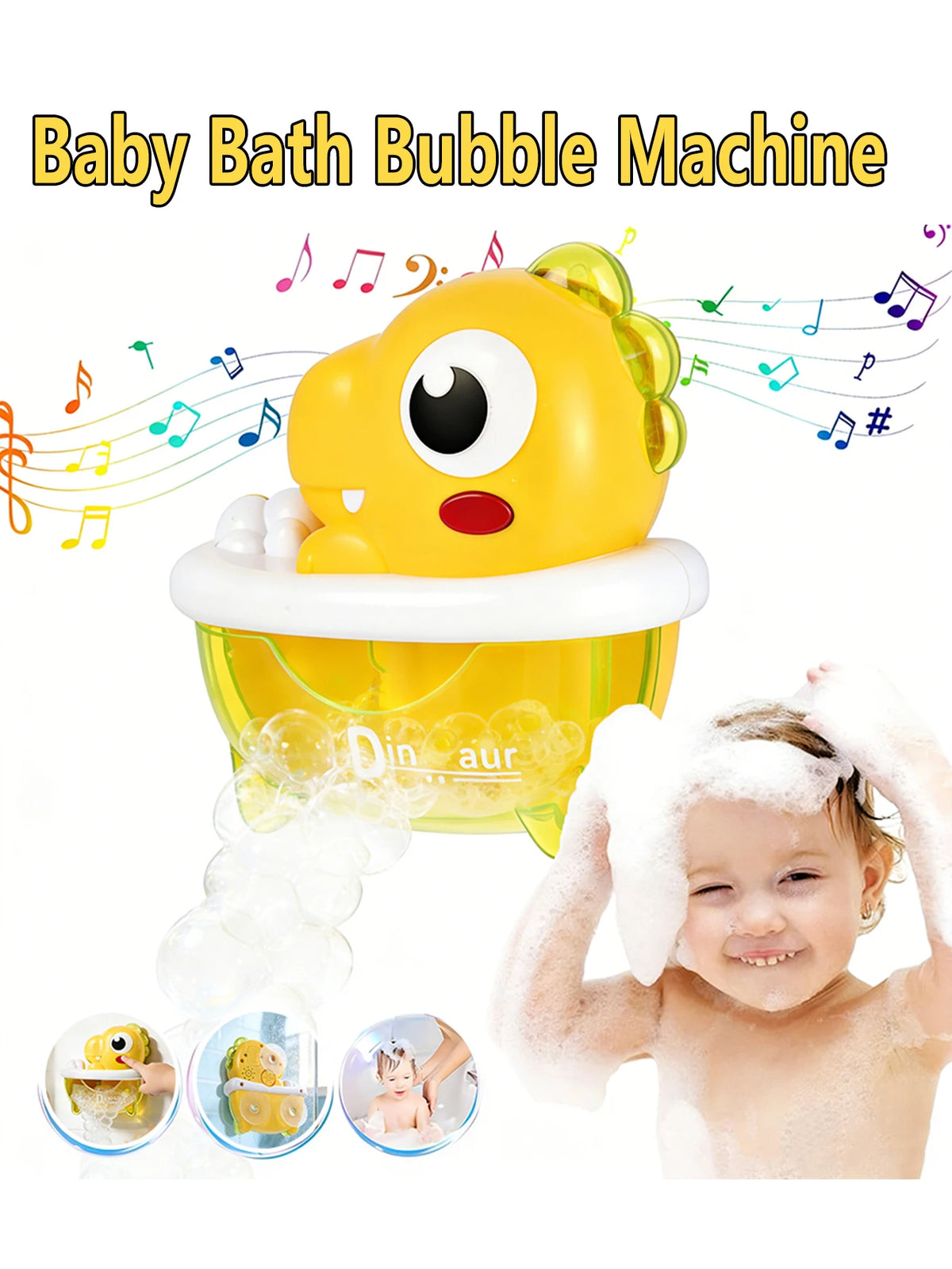 Baby Bath Bubble Blower Toy – Duck & Dinosaur, Lights & Music Baby Bath Toy Richie's