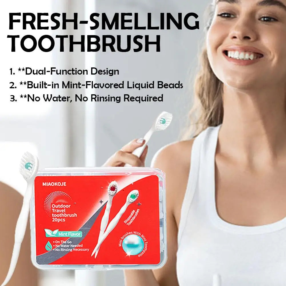 20PCS Disposable Travel Toothbrushes with Mint Burst Beads Disposable Toothbrush Richie's