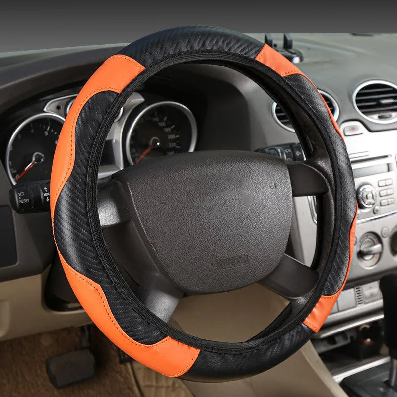 PU Carbon Fiber Leather Car Steering Wheel Cover 14.5–15" Steering Wheel Cover Richie's 1pc 2