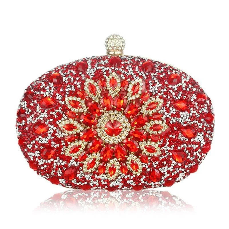 Flower Rhinestone Evening Clutch Bag with Chain – Prom & Wedding Evening Clutch Bag Richie's Red 20x5x15cm