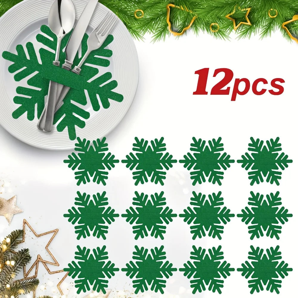 Felt Snowflake Christmas Utensil Holders | Holiday Table Decor Holiday Table Decor Richie's Green-12pcs