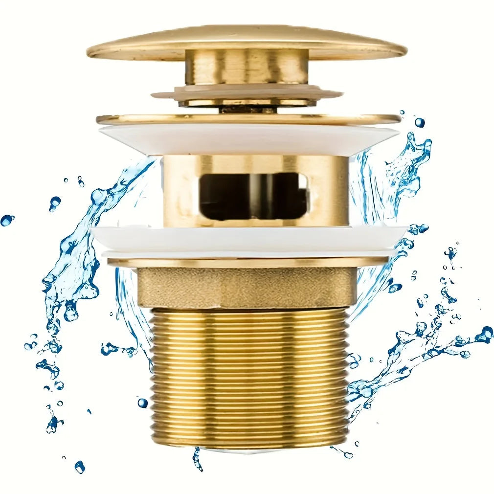 Stainless Steel Basin Drain with Pop-Up Press Stopper Basin Drain Stopper Richie's Gold with holes