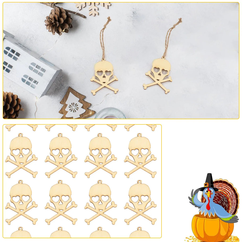 30 Pcs Wooden Skull Ornaments Halloween DIY Craft Pendants Halloween Craft Ornaments Richie's Default Title