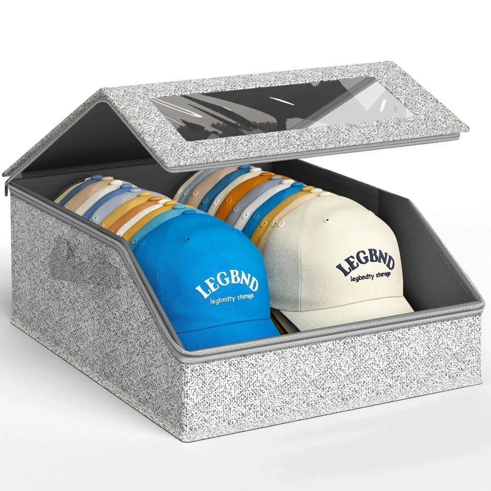 24-Cap Hat Storage Box | Clear Window Stackable Organizer Hat Storage Organizer Richie's Light Grey