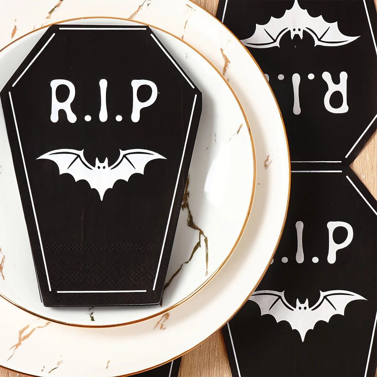 Halloween Coffin Shaped Paper Napkins R.I.P. Bat Design 20/40pcs Halloween Party Napkins Richie's