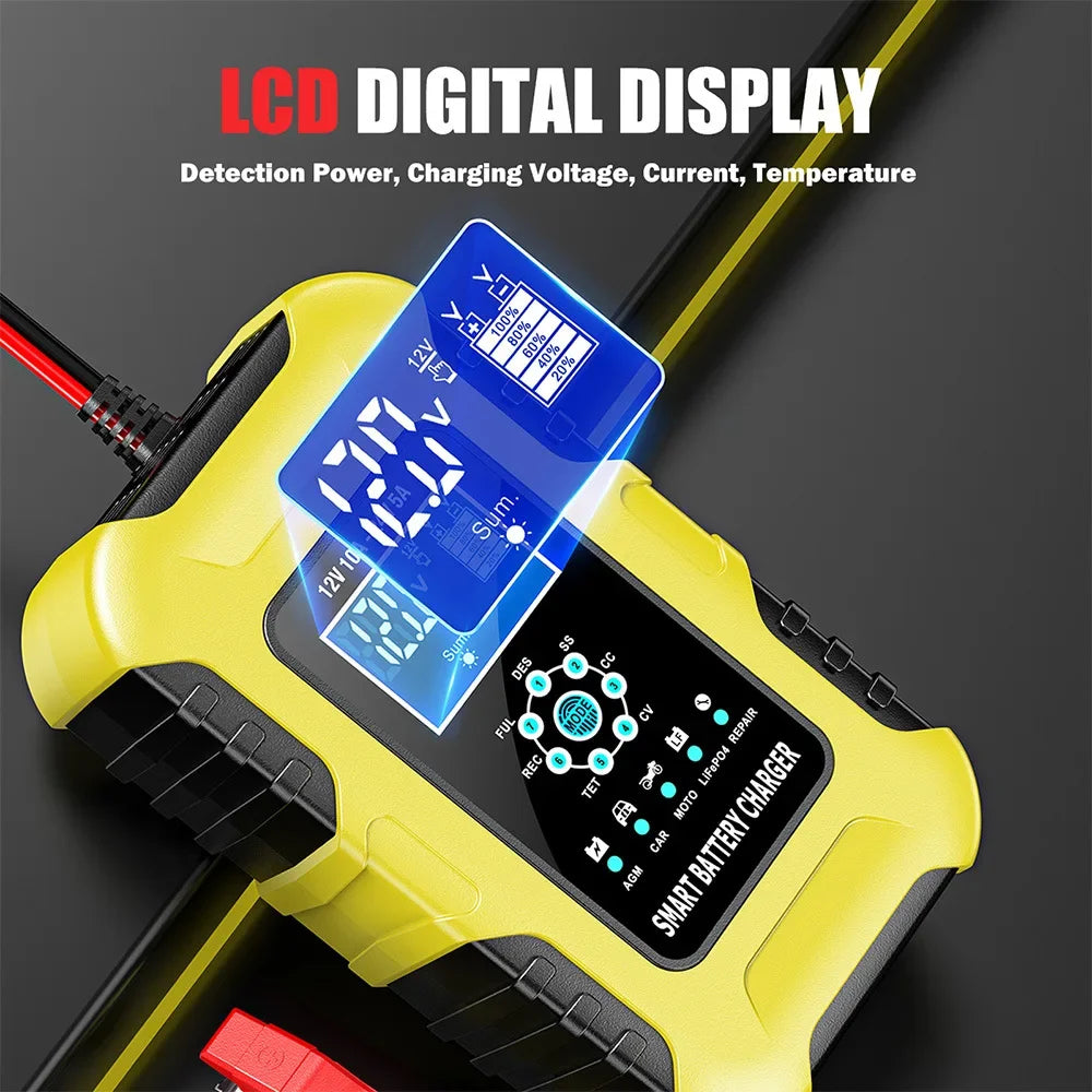 Smart Car Battery Charger 12V/10A 24V/5A AGM Wet 7-Stage Auto Battery Charger Richie's