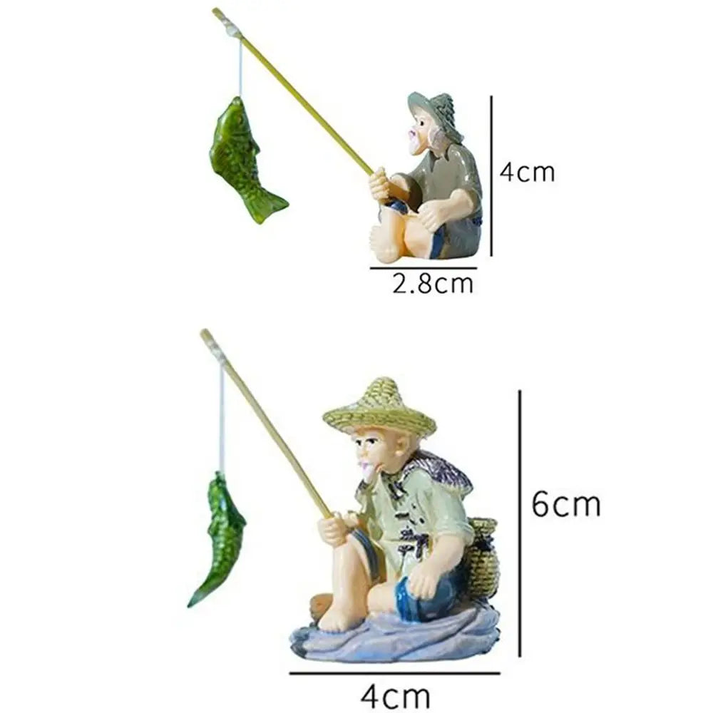 PVC Old Man Fishing Ornament – Fish Tank & Aquascape Decor Miniature Figurine Ornament Richie's