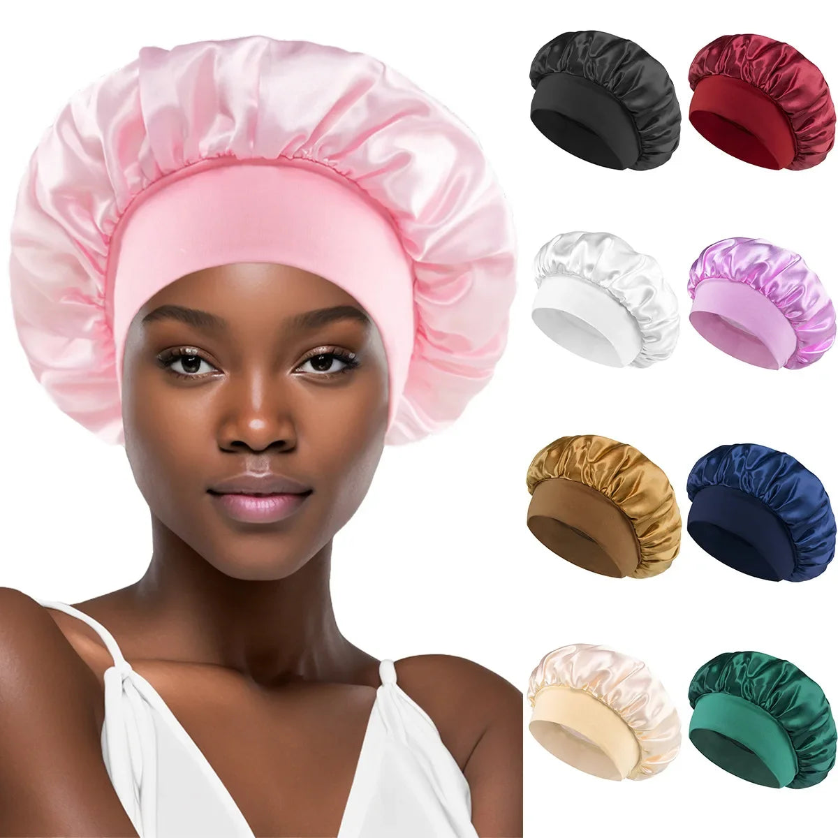 Satin Wide-Brim Sleeping Bonnet – Unisex Hair Care Night Cap Satin Sleep Bonnet Richie's