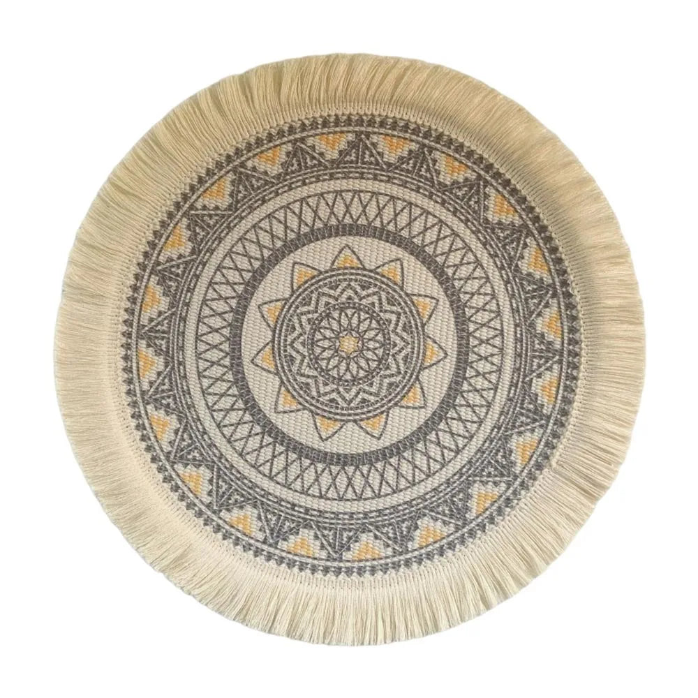 Bohemian Round Woven Placemat – Heat Resistant & Non-Slip Tassel Woven Placemat Richie's Grey L