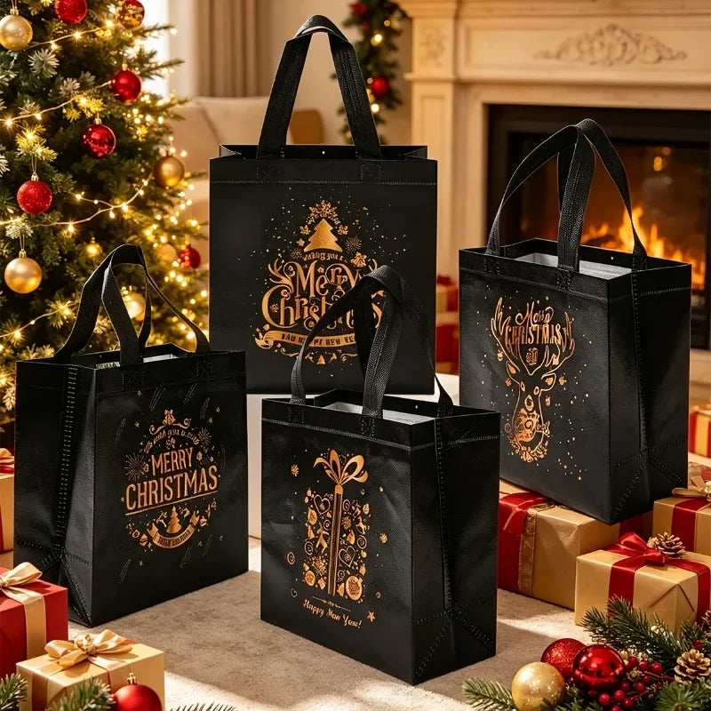 Black Christmas Tote Bags | Merry Xmas Non-Woven Gift Bags 4pk Christmas Gift Bags Richie's