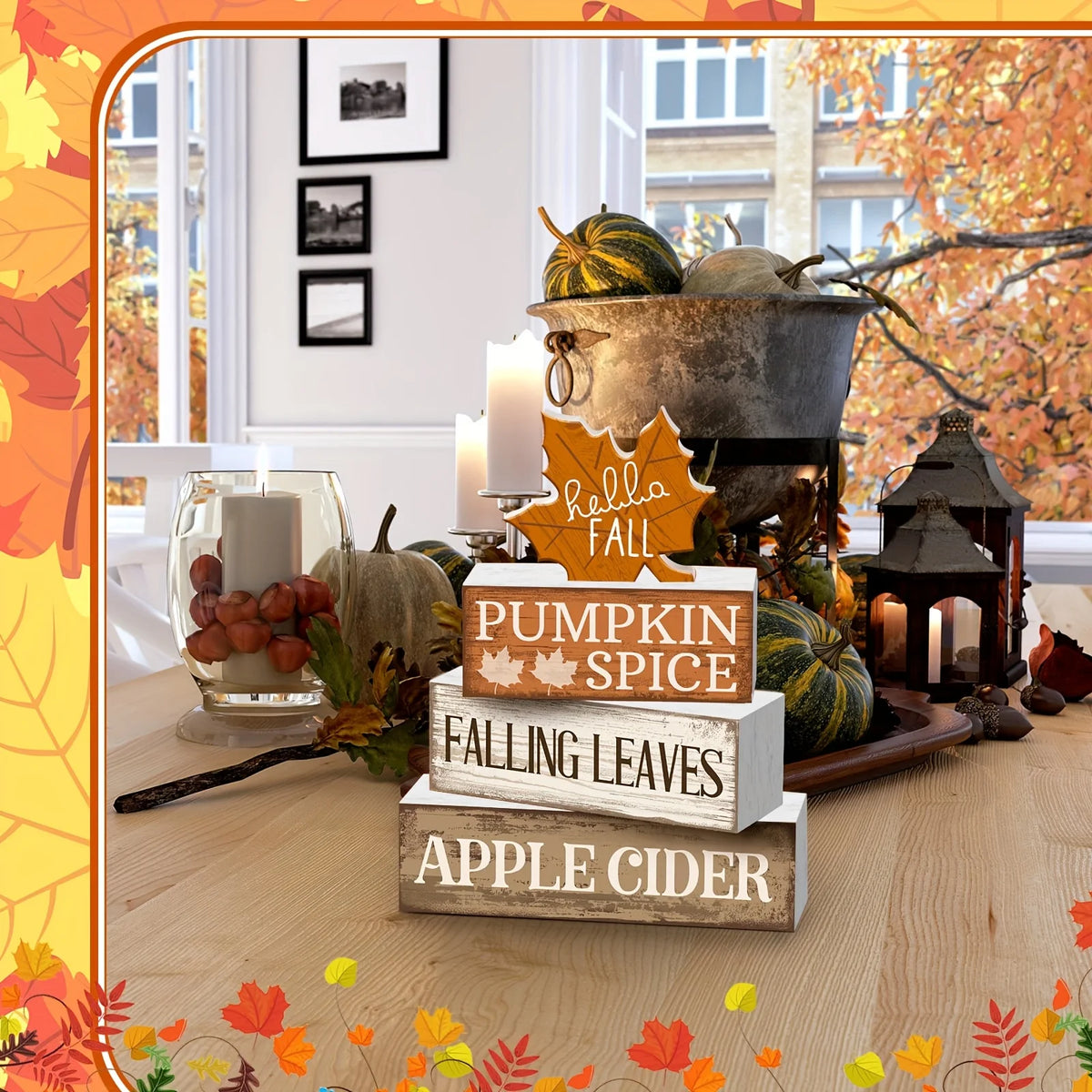 4pcs Fall Tiered Tray Decor Set – Rustic Maple Leaf Wood Signs Seasonal Tray Decor Richie's