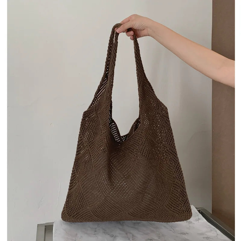Large Capacity Knitted Crochet Shoulder Bag for Women Knitted Shoulder Bag Richie's coffee