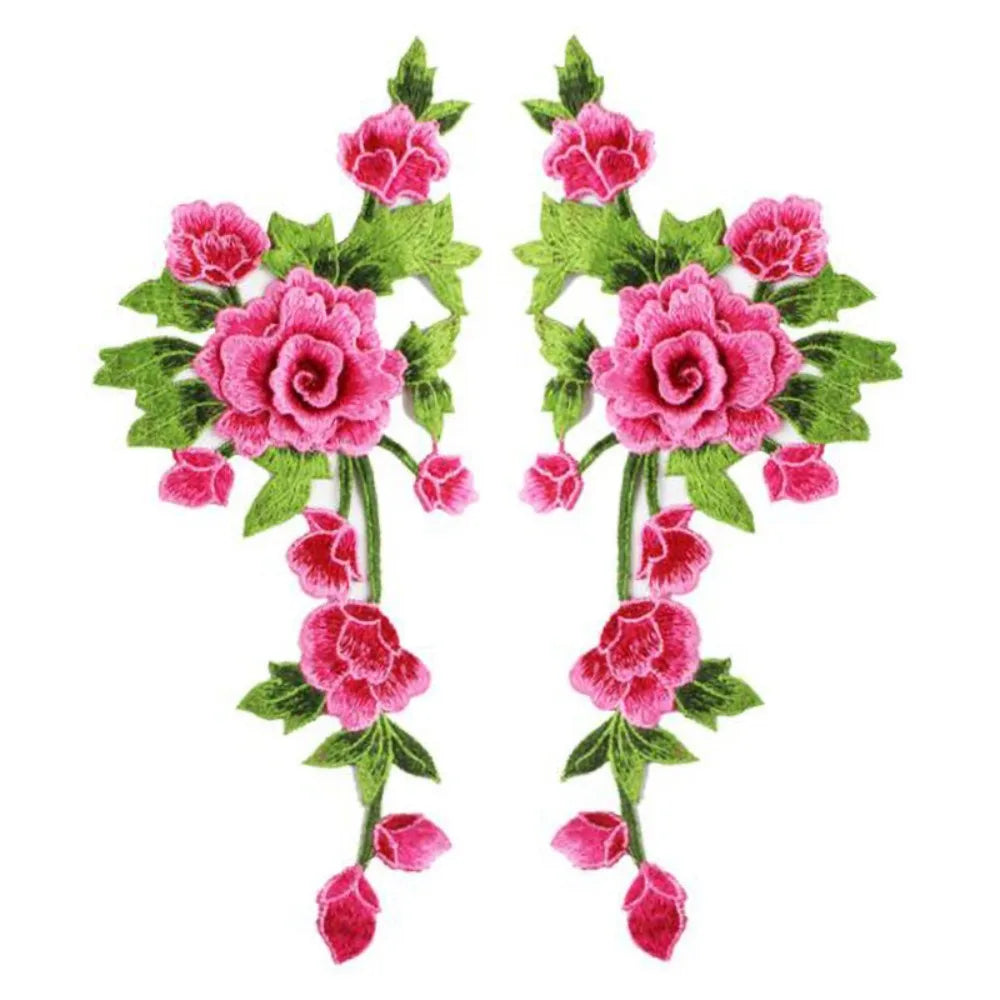 3D Flower Embroidery Applique Pair – Handmade Sew-On Patch Embroidery Applique Patch Richie's Rose Red