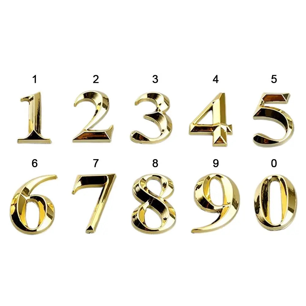 3D Golden Self-Adhesive Door Numbers 0–9 | Electroplated Zinc Door Number Sign Richie's
