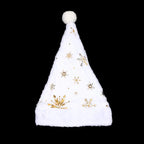 White Plush Santa Hat Gold Silver Sequin Snowflake Christmas Cap Christmas Santa Hat Richie's Golden Snowflakes One Size