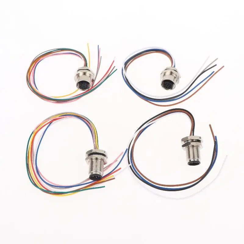M12 IP67 Waterproof Connector 4/5/8 Pin Panel Socket 22AWG Wire Industrial Connector Richie's