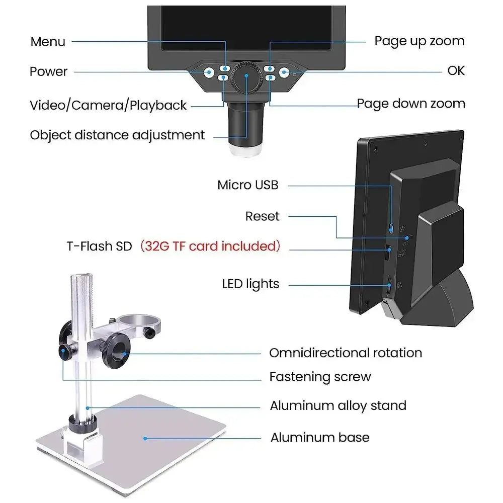 7" HD LCD Digital Microscope 12MP 1200X – Soldering & Repair Digital Microscope Richie's