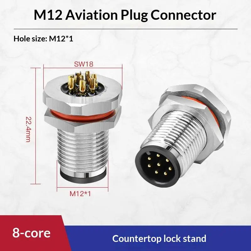 M12 IP67 Waterproof Connector 4/5/8 Pin Panel Socket 22AWG Wire Industrial Connector Richie's Front 8P M