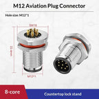M12 IP67 Waterproof Connector 4/5/8 Pin Panel Socket 22AWG Wire Industrial Connector Richie's Front 8P M