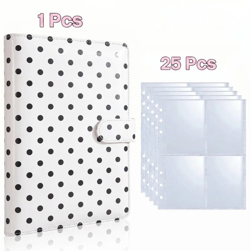 PU Leather 6-Ring Binder Magnetic Closure & Photo Card Sleeves Ring Binder Organizer Richie's White