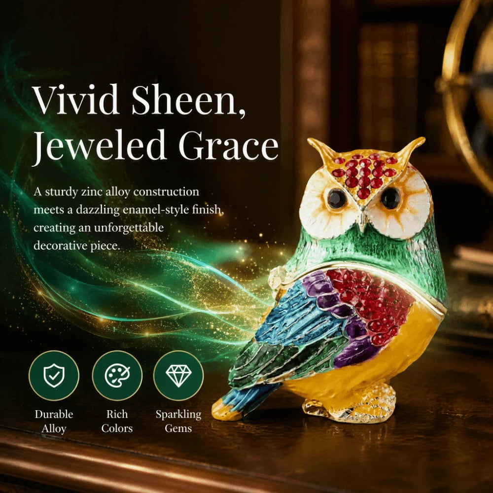 Zinc Alloy Owl Trinket Box – Rhinestone Jewelry Organizer Decorative Trinket Box Richie's