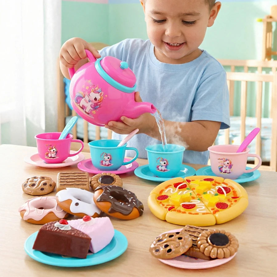 Girls' 25-Piece Afternoon Tea & Dessert Pretend Play Toy Set Kids Pretend Play Set Richie's