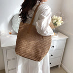 Women's Bohemian Straw Tote Bag – Hand-Woven Beach Shoulder Bag Straw Tote Bag Richie's