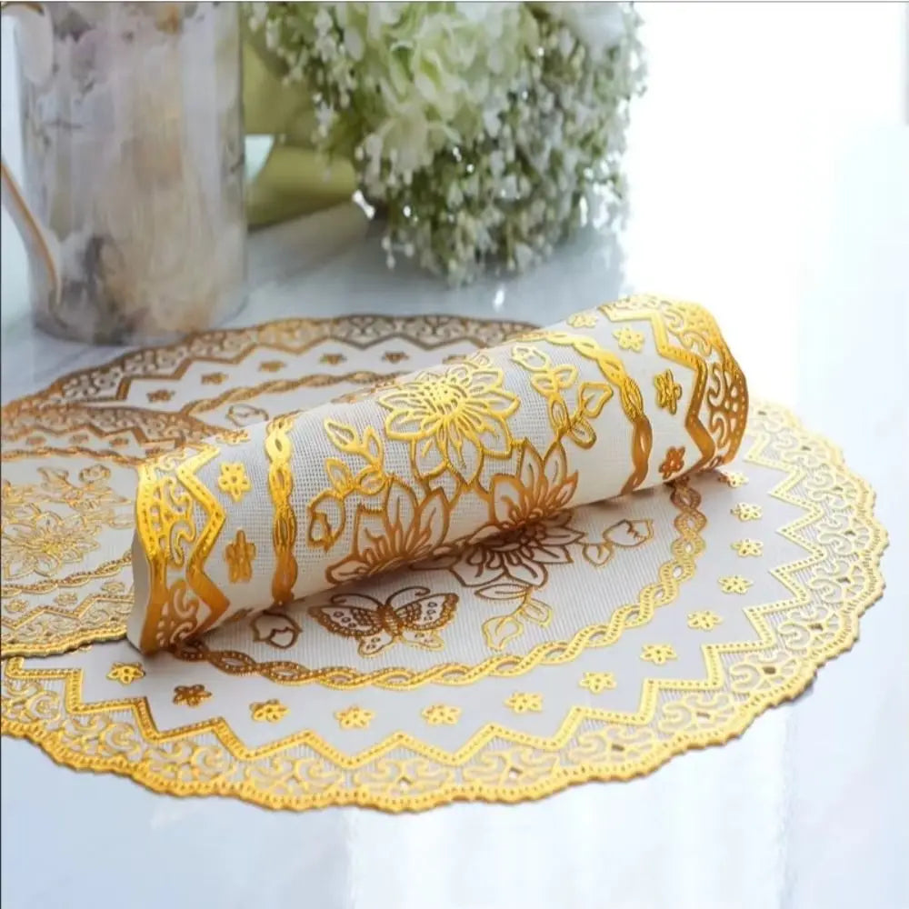 Gold Round Lace PVC Mat – Cake Coaster & Party Placemat Decorative Placemat Richie's