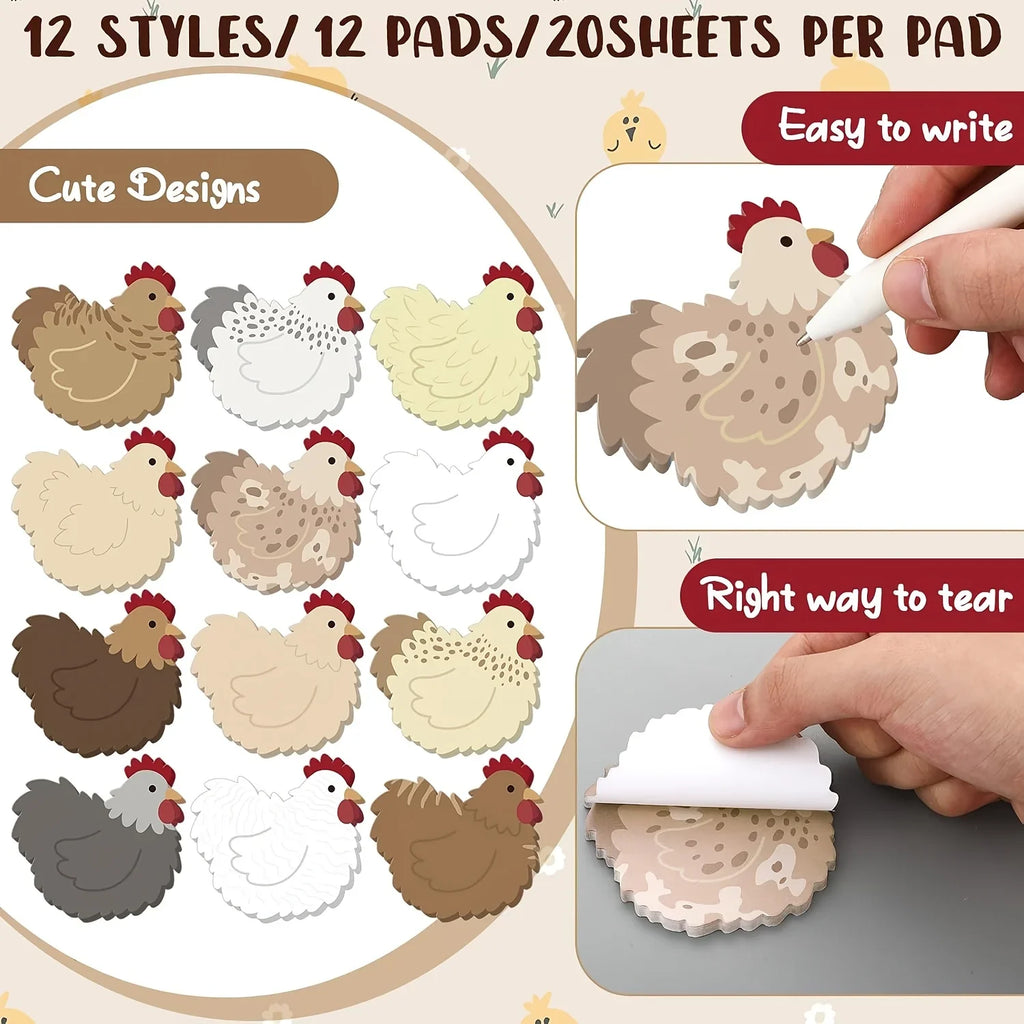 12 Pcs Kawaii Chicken Sticky Notes – Cute Self-Adhesive Memo Pads Sticky Note Pads Richie's