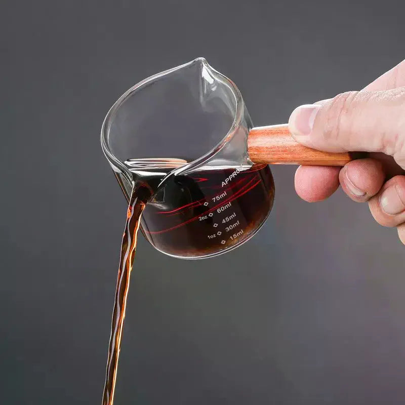 Glass Espresso Measuring Cup with Wood Handle – ML & OZ Espresso Measuring Cup Richie's