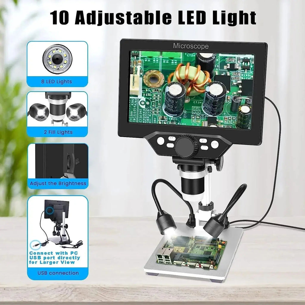 7" HD LCD Digital Microscope 12MP 1200X – Soldering & Repair Digital Microscope Richie's