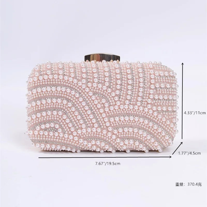 Ladies Pearl Beaded Evening Clutch Bag with Long Chain Evening Clutch Bag Richie's