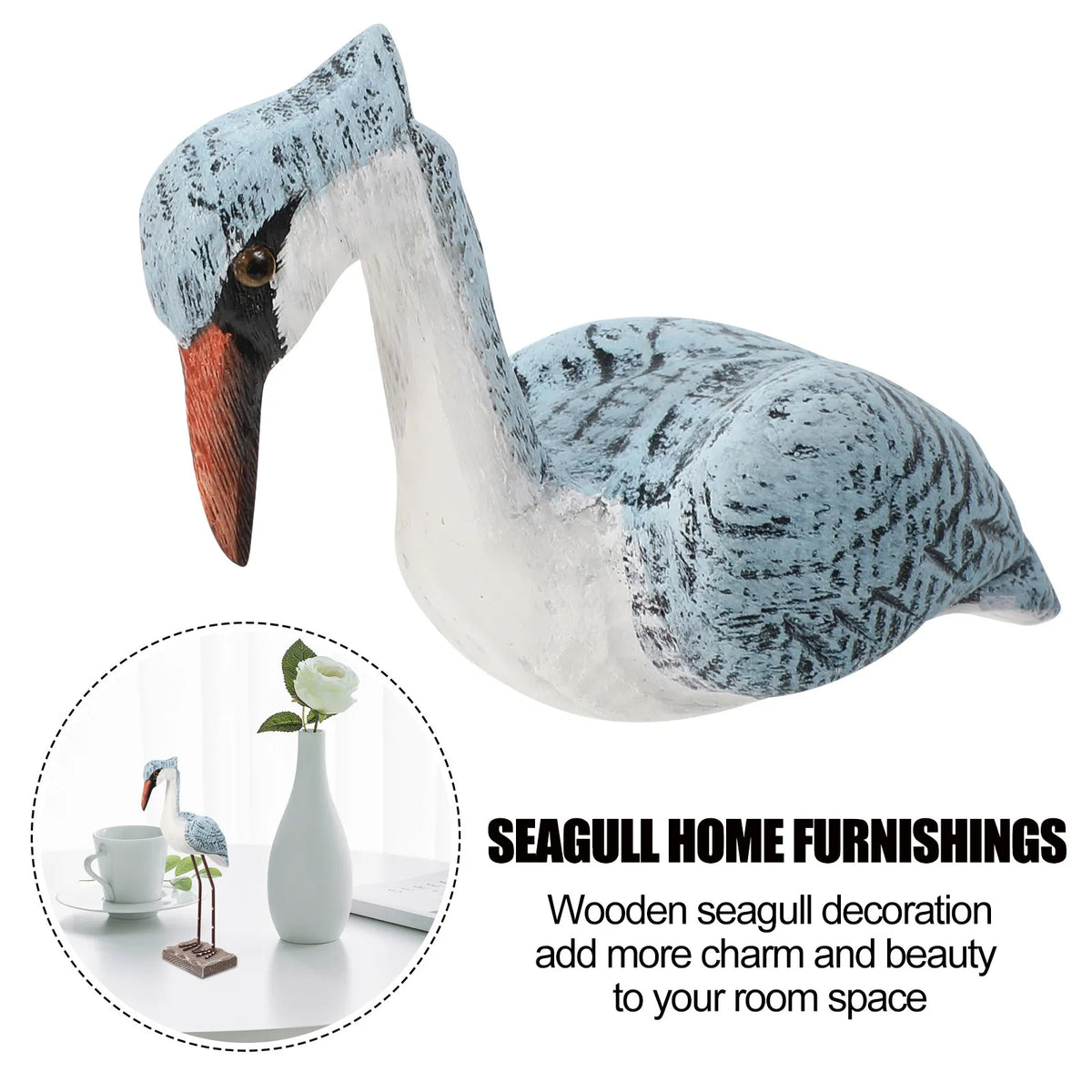 Wooden Seagull Figurine – Coastal Nautical Home Decor Statue Decorative Figurine Richie's