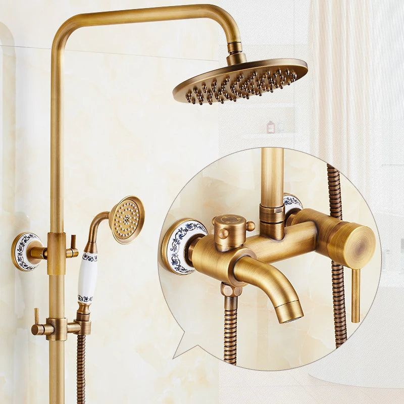 Antique Brass Wall-Mounted Bathtub Shower Faucet Mixer Set Shower Faucet Set Richie's D