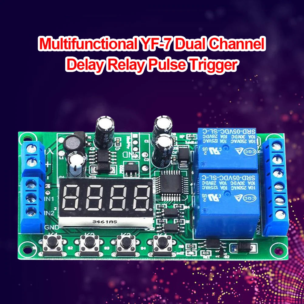 YF-7 Dual-Channel Delay Relay Module 7-30V DC Timer PCB Relay Timer Module Richie's