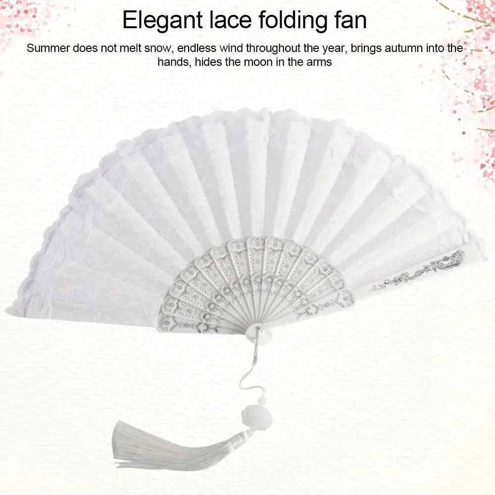 Lace Folding Hand Fan Tassel Floral Pattern – Gift & Photo Prop Decorative Folding Fan Richie's