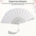 Lace Folding Hand Fan Tassel Floral Pattern – Gift & Photo Prop Decorative Folding Fan Richie's