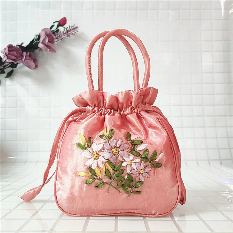 Women Embroidery Flower Cosmetic Bag – Ethnic Mini Purse & Pouch Cosmetic Pouch Richie's orange pink