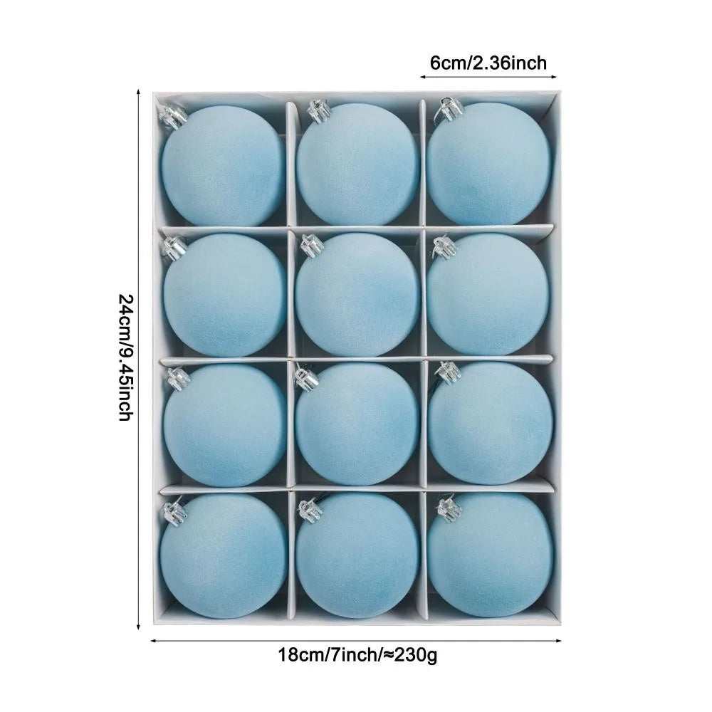 12pcs Flocked Christmas Ball Ornaments Vintage 6cm Set Christmas Ball Ornaments Richie's Blue