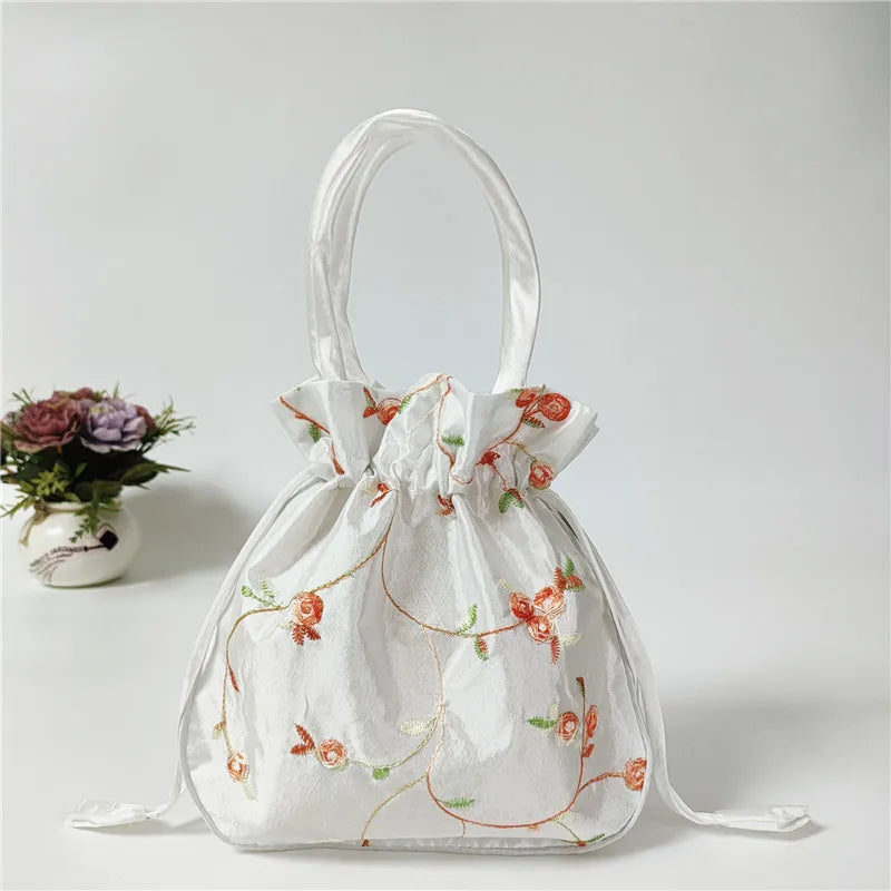 Women Embroidery Flower Cosmetic Bag – Ethnic Mini Purse & Pouch Cosmetic Pouch Richie's white 2