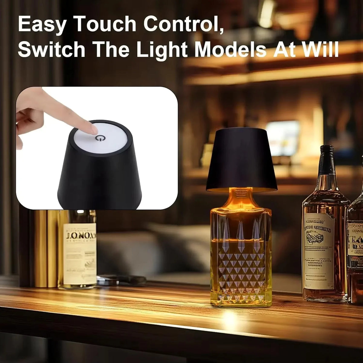 Wireless Wine Bottle LED Lamp – Touch Dimming, Type-C Charge Decorative Table Lamp Richie's