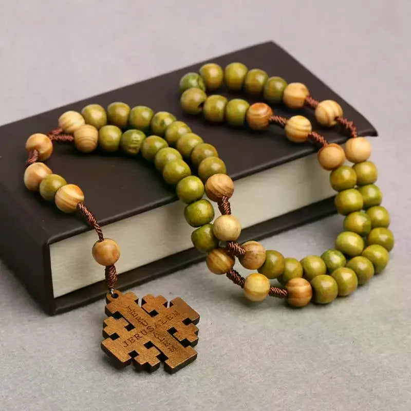 Wooden Cross Rosary Necklace Prayer Beads Religious Gift Rosary Necklace Richie's