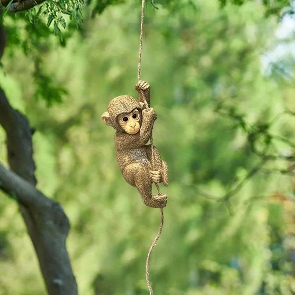 Resin Hanging Monkey Statue with Jute Rope | Garden Figurine Garden Figurine Richie's