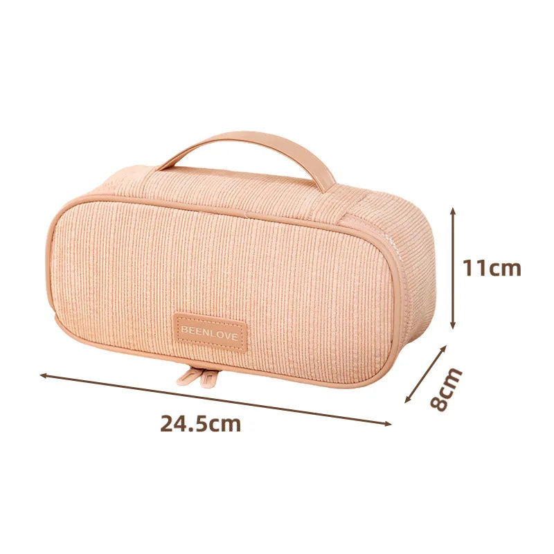 Women's Corduroy Cosmetic Bag – Large Travel Toiletry Pouch Travel Cosmetic Bag Richie's Pink
