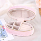 Mini Velvet Oval Jewelry Box – Portable Ring & Earring Case Velvet Jewelry Box Richie's Pink
