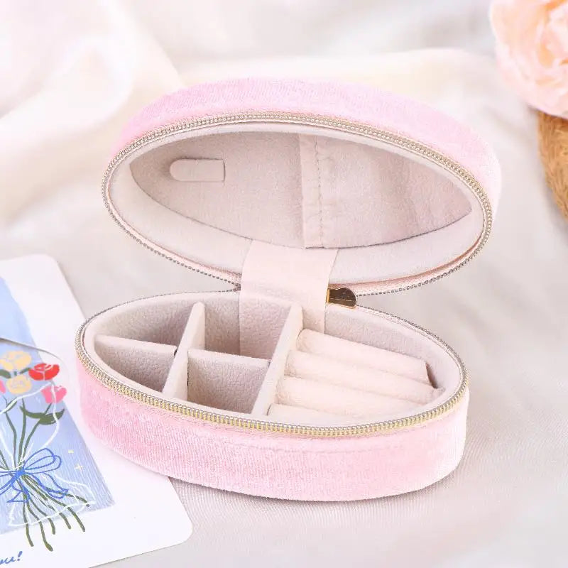 Mini Velvet Oval Jewelry Box – Portable Ring & Earring Case Velvet Jewelry Box Richie's Pink