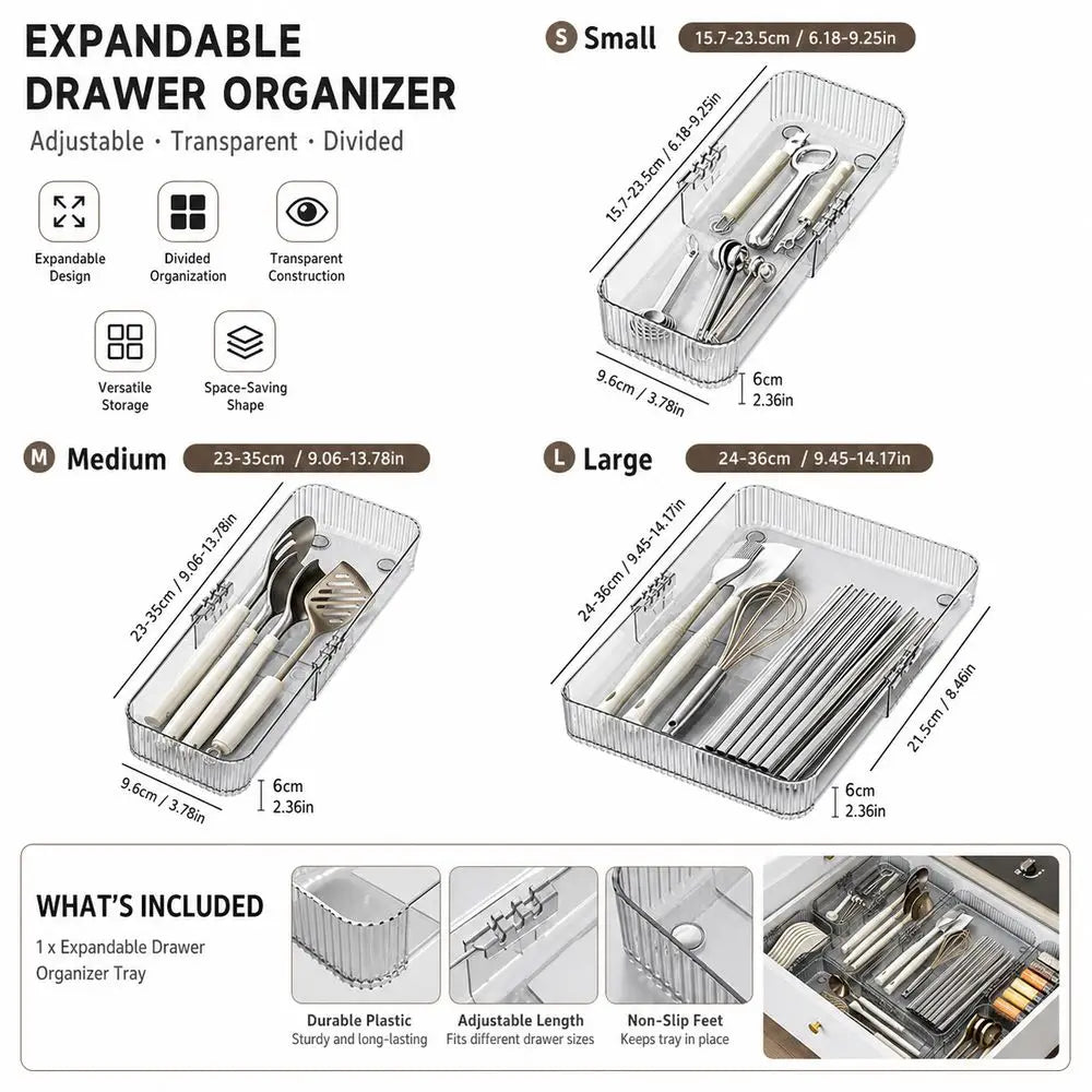 Expandable Drawer Organizer Tray – Adjustable Clear Divider Drawer Organizer Tray Richie's