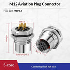 M12 IP67 Waterproof Connector 4/5/8 Pin Panel Socket 22AWG Wire Industrial Connector Richie's Front 5P F